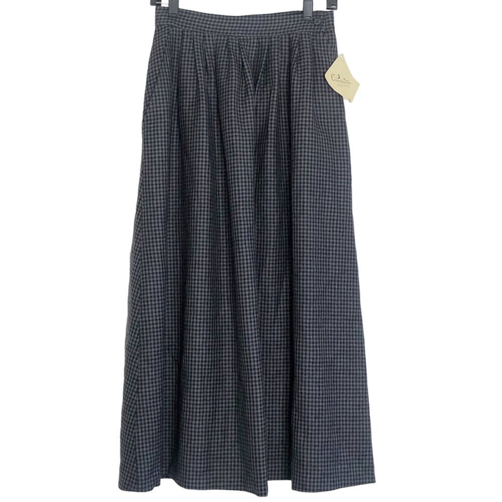 Vintage Wool Skirt 10 Houndstooth Plaid Midi Deadstock